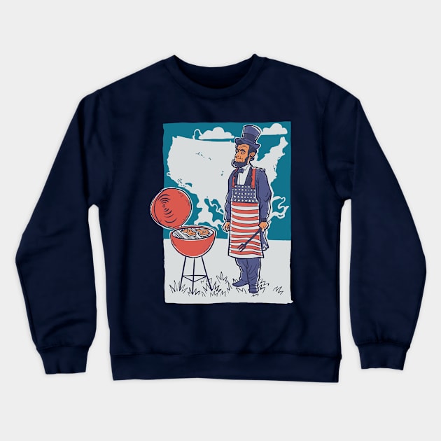 Fun 4th of July Abraham Lincoln Grilling BBQ // Funny America Summer Crewneck Sweatshirt by SLAG_Creative